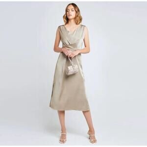 Caara Satin Sleeveless Side Slit Tie Back Dress Size M Medium NWT Champagne